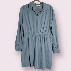 Zara Dusty Blue Long Sleeve Shirt Dress